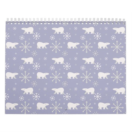 ホッキョクグマと雪片を持つクリスマスパターン カレンダー (カバー)
