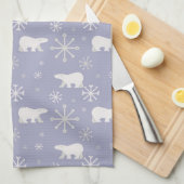 ホッキョクグマと雪片を持つクリスマスパターン キッチンタオル (四つ折り)