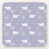 ホッキョクグマと雪片を持つクリスマスパターン スクエアペーパーコースター (正面)