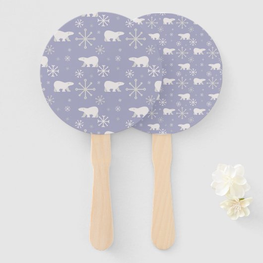 ホッキョクグマと雪片を持つクリスマスパターン ハンドファン (正面&裏面)