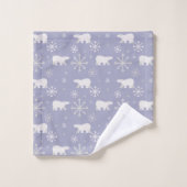 ホッキョクグマと雪片を持つクリスマスパターン バスタオルセット (ウォッシュタオル)