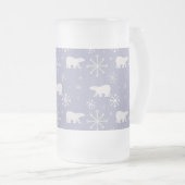 ホッキョクグマと雪片を持つクリスマスパターン フロストグラスビールジョッキ (正面右)