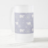 ホッキョクグマと雪片を持つクリスマスパターン フロストグラスビールジョッキ (正面左)