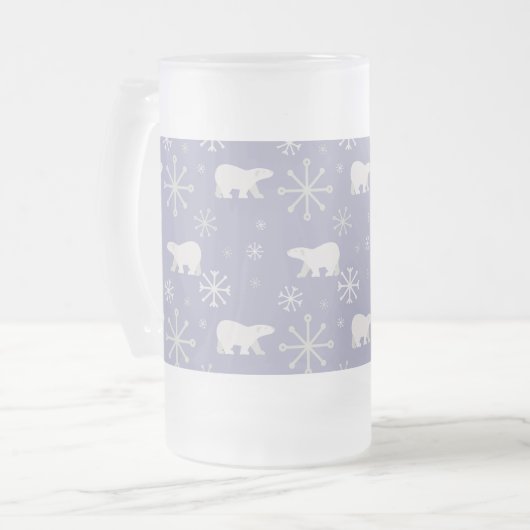 ホッキョクグマと雪片を持つクリスマスパターン フロストグラスビールジョッキ (正面左)
