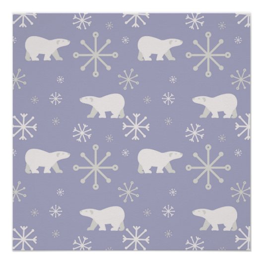 ホッキョクグマと雪片を持つクリスマスパターン ポスター (正面)