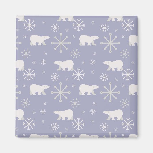 ホッキョクグマと雪片を持つクリスマスパターン マグネット (正面)