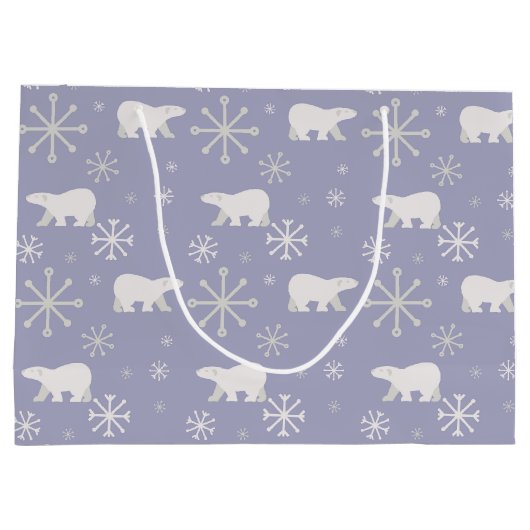 ホッキョクグマと雪片を持つクリスマスパターン ラージペーパーバッグ (裏面)