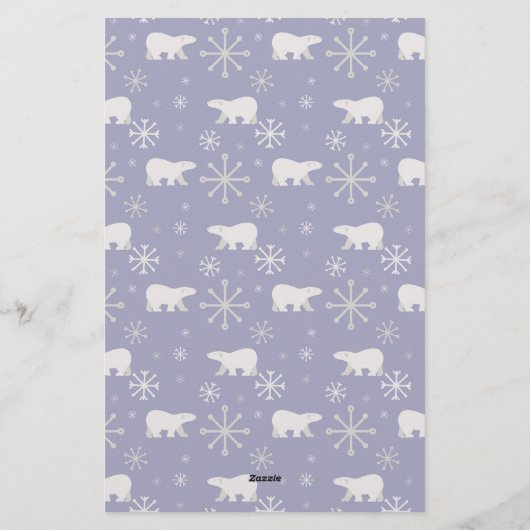 ホッキョクグマと雪片を持つクリスマスパターン 便箋 (裏面)