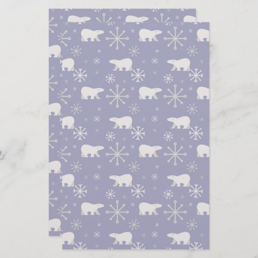 ホッキョクグマと雪片を持つクリスマスパターン 便箋 (正面/裏面)