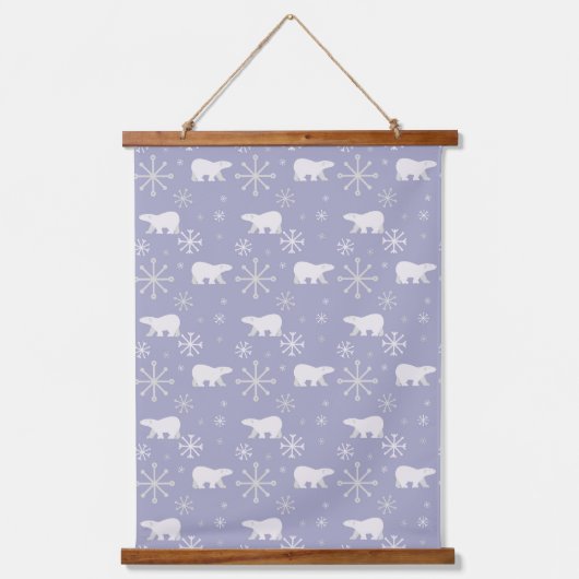 ホッキョクグマと雪片を持つクリスマスパターン 吊り下げ型タペストリー (正面)