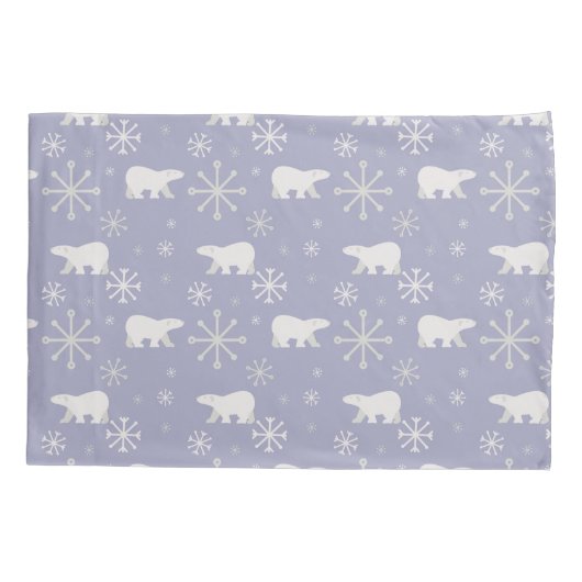 ホッキョクグマと雪片を持つクリスマスパターン 枕カバー (裏面)