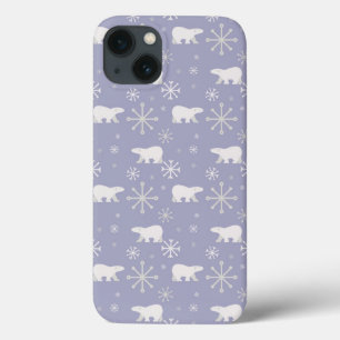 ホッキョクグマと雪片を持つクリスマスパターン iPhone 13ケース