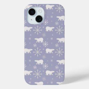 ホッキョクグマと雪片を持つクリスマスパターン iPhone 15ケース