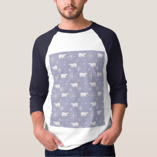 ホッキョクグマと雪片を持つクリスマスパターン Tシャツ