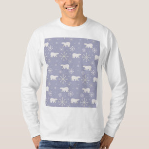 ホッキョクグマと雪片を持つクリスマスパターン Tシャツ