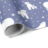 ホッキョクグマと雪片 – 青 ラッピングペーパー (ロールコーナー)