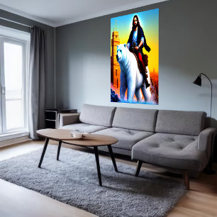 ホッキョクグマに乗るイエス・キリスト   AIアートポスター ポスター