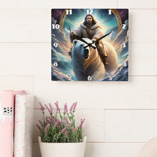 ホッキョクグマのイエス スクエア壁時計