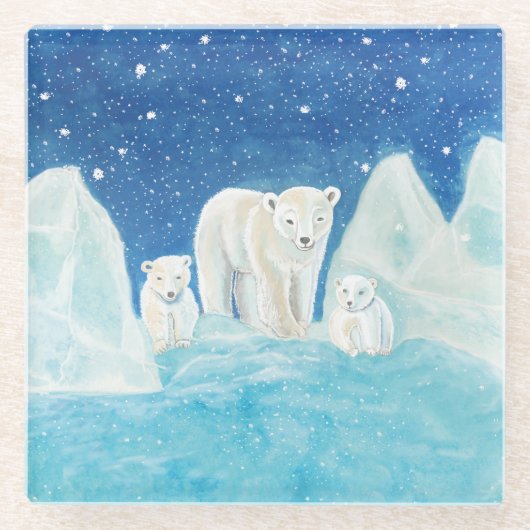 ホッキョクグマのイラスト   ガラスコースター (正面)