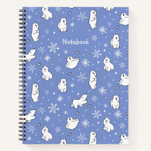 ホッキョクグマのキューブと雪の結晶 – パーソナライズ – ノートブック (正面)