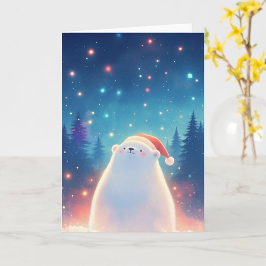 ホッキョクグマのクリスマスの夢 カード (黄色い花)
