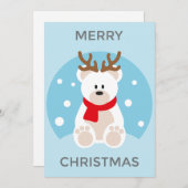 ホッキョクグマのクリスマスカード、鹿の〔雄ジカの〕枝角おもしろいかわいい シーズンカード (正面/裏面)