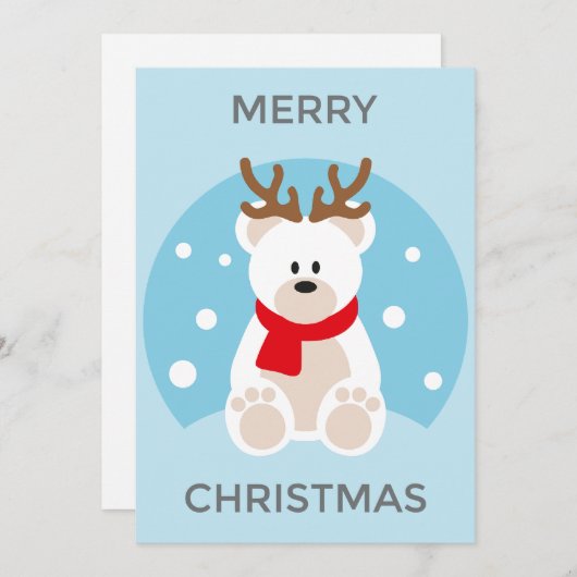 ホッキョクグマのクリスマスカード、鹿の〔雄ジカの〕枝角おもしろいかわいい シーズンカード (正面/裏面)