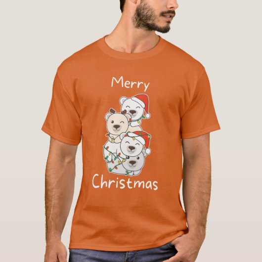 ホッキョクグマのクリスマスクリスマスクロアベアフライ Tシャツ (正面)