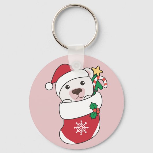 ホッキョクグマのクリスマススノーウィンターアニマルズポーラ鍵 キーホルダー (正面)