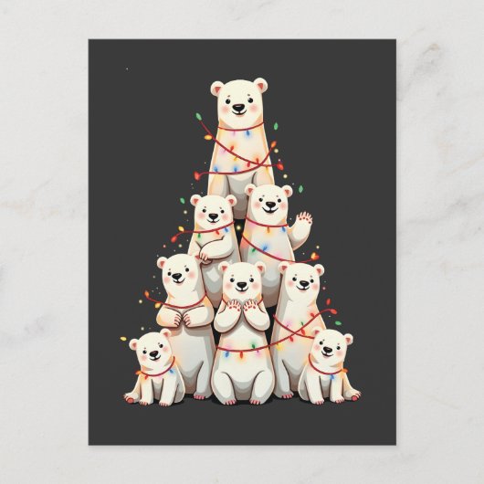 ホッキョクグマのクリスマスツリーメリークリスマスクリスマス 案内ポストカード (正面)