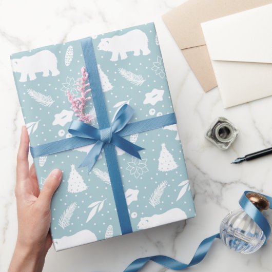 ホッキョクグマのクリスマスリーフのラッピング紙 ラッピングペーパー (ギフト)