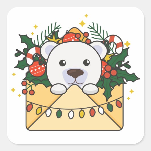 ホッキョクグマのクリスマスレターウィンターアニマルズポーラS スクエアシール (正面)