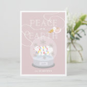 ホッキョクグマのスノーグローブピンクのクリスマスフォト 招待状 (スタンド正面)