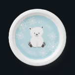 ホッキョクグマのスノーフレーク冬のブルーボーイベビーシャワー ペーパープレート<br><div class="desc">赤ちゃんシャワー紙プレートは、青い背景の上にベビーのホッキョクグマと雪片のイラストレーションを特徴とする。名前をカスタマイズする。</div>