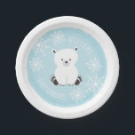 ホッキョクグマのスノーフレーク冬のブルーボーイベビーシャワー ペーパープレート<br><div class="desc">赤ちゃんシャワー紙プレートは、青い背景の上にベビーのホッキョクグマと雪片のイラストレーションを特徴とする。名前をカスタマイズする。</div>
