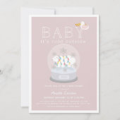 ホッキョクグマのベビーその冷たい外ピンクの赤ちゃんシャワー 招待状 (正面)