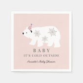 ホッキョクグマのベビーピンク色のベビーシャワー外は寒い スタンダードカクテルナプキン (正面)