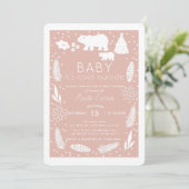 ホッキョクグマのベビーピンク色のベビーシャワー外は寒い 招待状 (スタンド正面)