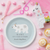 ホッキョクグマのベビー外は寒い青いベビーシャワー ペーパープレート (パーティー)