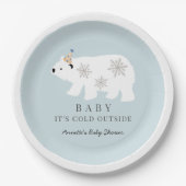 ホッキョクグマのベビー外は寒い青いベビーシャワー ペーパープレート (正面)
