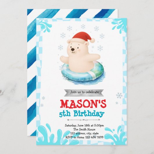 ホッキョクグマの冬のプールパーティの招待状 招待状 (正面/裏面)