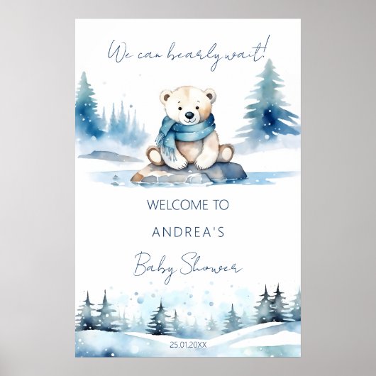 ホッキョクグマの冬の真冬の待ち赤ちゃんシャワーへようこそ ポスター (正面)