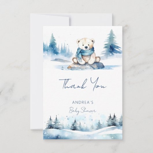 ホッキョクグマの冬の真珠のように待つ赤ちゃんシャワー サンキューカード (正面)