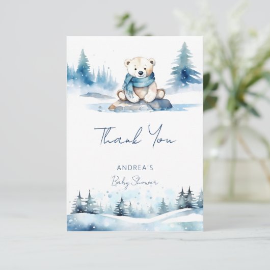 ホッキョクグマの冬の真珠のように待つ赤ちゃんシャワー サンキューカード (スタンド正面)