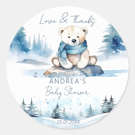 ホッキョクグマの冬の真珠のように待つ赤ちゃんシャワー ラウンドシール (正面)