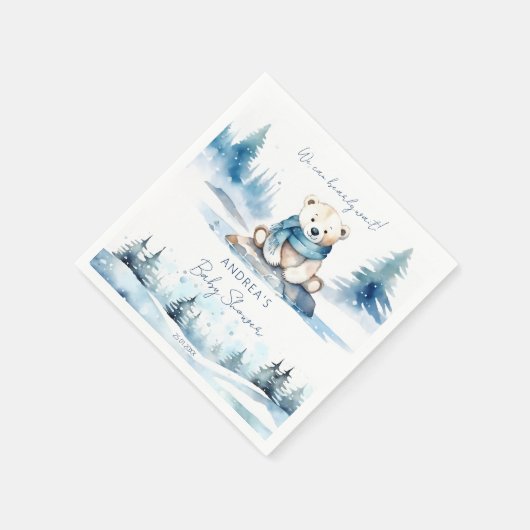 ホッキョクグマの冬の真珠の待ち赤ちゃんシャワーテンプレート スタンダードカクテルナプキン (角)