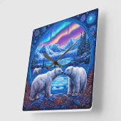ホッキョクグマの冬の野生動物の壁掛けアート スクエア壁時計 (傾斜)