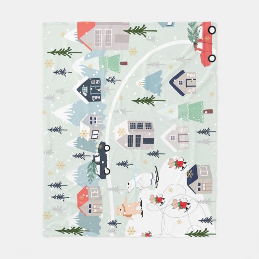 ホッキョクグマの冬の風景、クリスマスの背景。 フリースブランケット (正面)