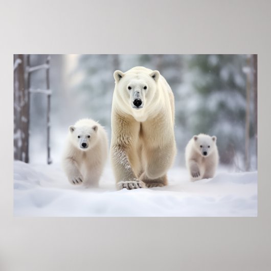 ホッキョクグマの動物家族さまよう ポスター (正面)