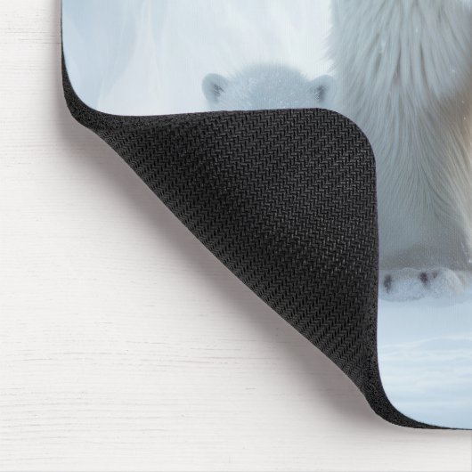 ホッキョクグマの動物家族さまよう マウスパッド (コーナー)